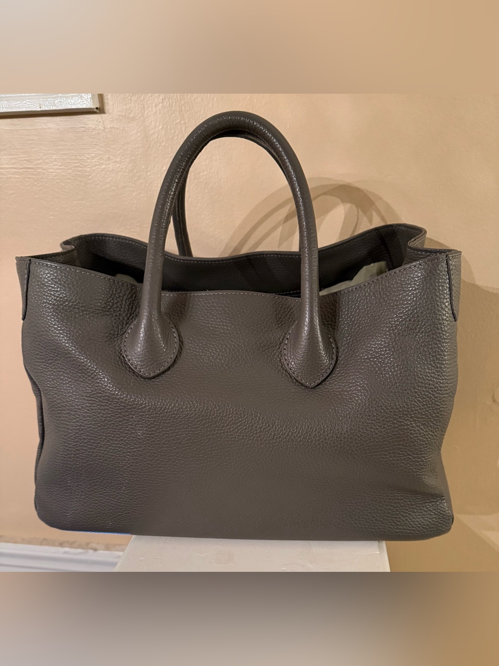 Mark & Graham Elisabetta Slouch Grey Pebbled Leather Handbag Euc